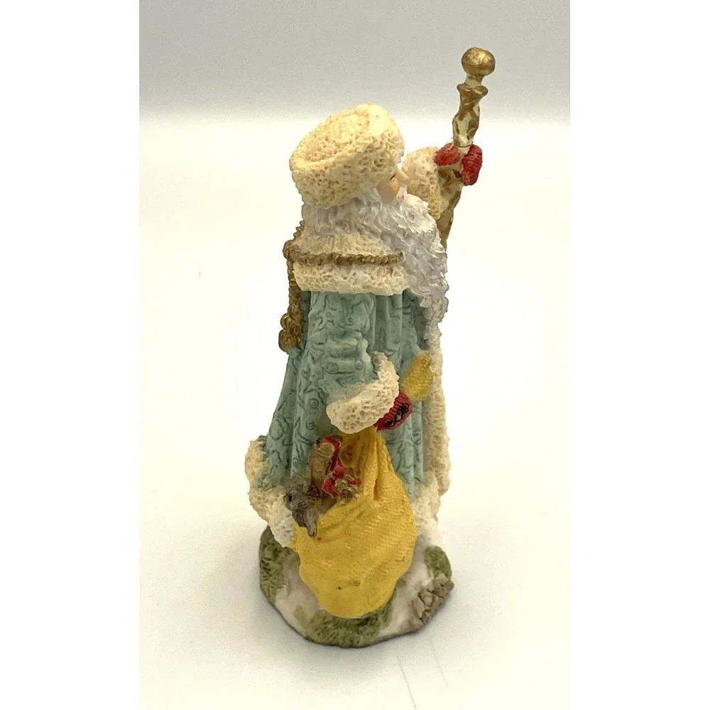 Vtg Grandfather Frost‎ Russia Resin Santa Figurine 1993 Walking Stick & Bag 5